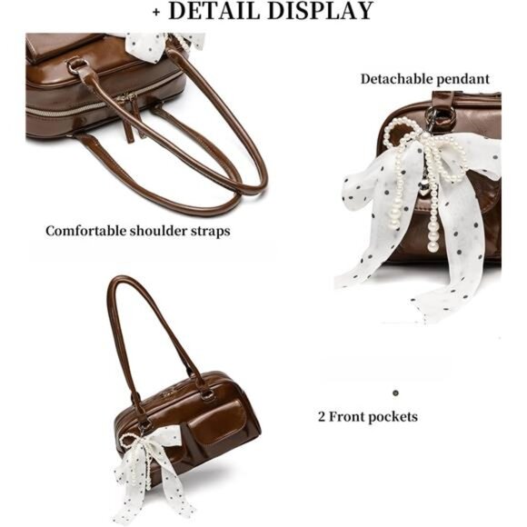 Shoulder Purses Bag Women Trendy - PU Leather Brown - Picture 3 of 6